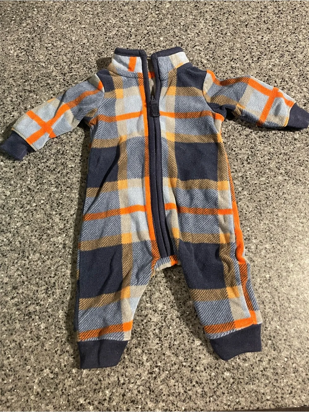 Plush Plaid Zip-Up Baby One-Piece in Navy and Orange